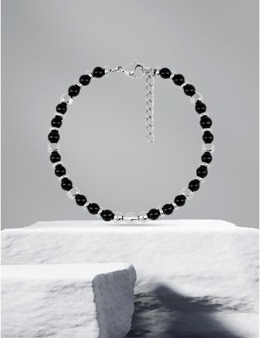 Bracelet acier et agate noire