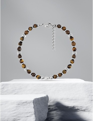 Bracelet acier et œil de tigre