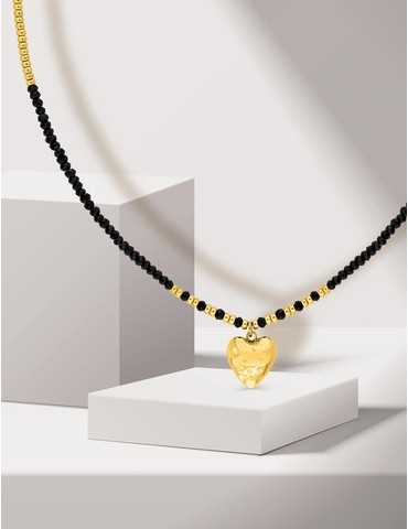 Collier cœur acier doré,...