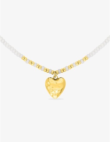 Collier cœur acier doré,...