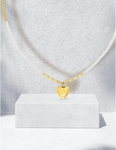 Collier cœur acier doré,...