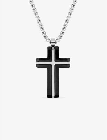 Collier croix bicolore acier
