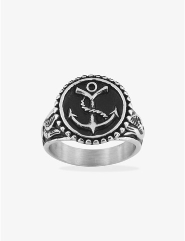 Bague acier avec motif ancre