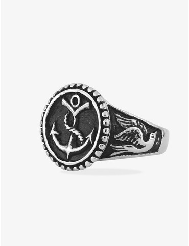 Bague acier avec motif ancre