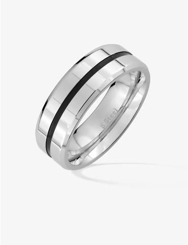 Bague en acier gris et...