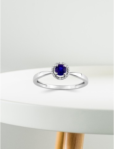 Bague or blanc 375‰, saphir...