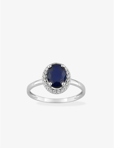 Bague or blanc 375‰, saphir...