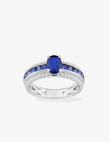 Bague or blanc 375‰, saphir...