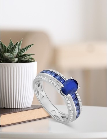 Bague or blanc 375‰, saphir...