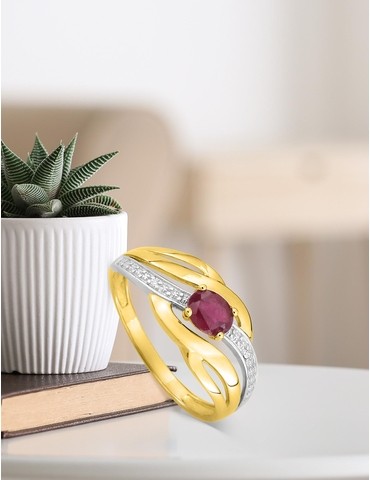 Bague or jaune 375‰, rubis...
