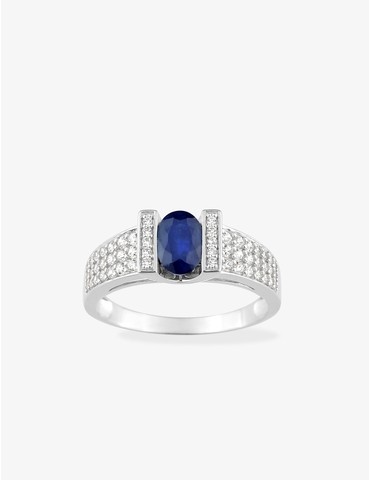 Bague or blanc 375‰, saphir...