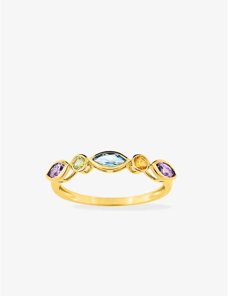Bague or jaune 375‰, améthyste, topaze, citrine, péridot