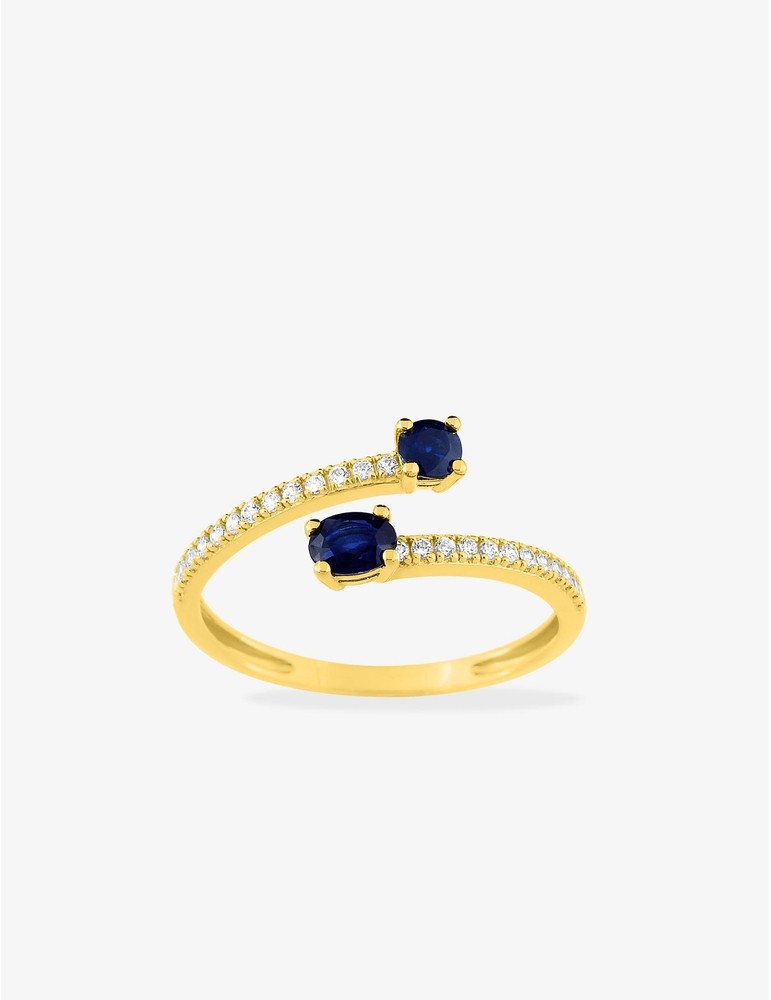 Bague Toi &Moi or jaune 375‰, saphir et oxyde de zirconium