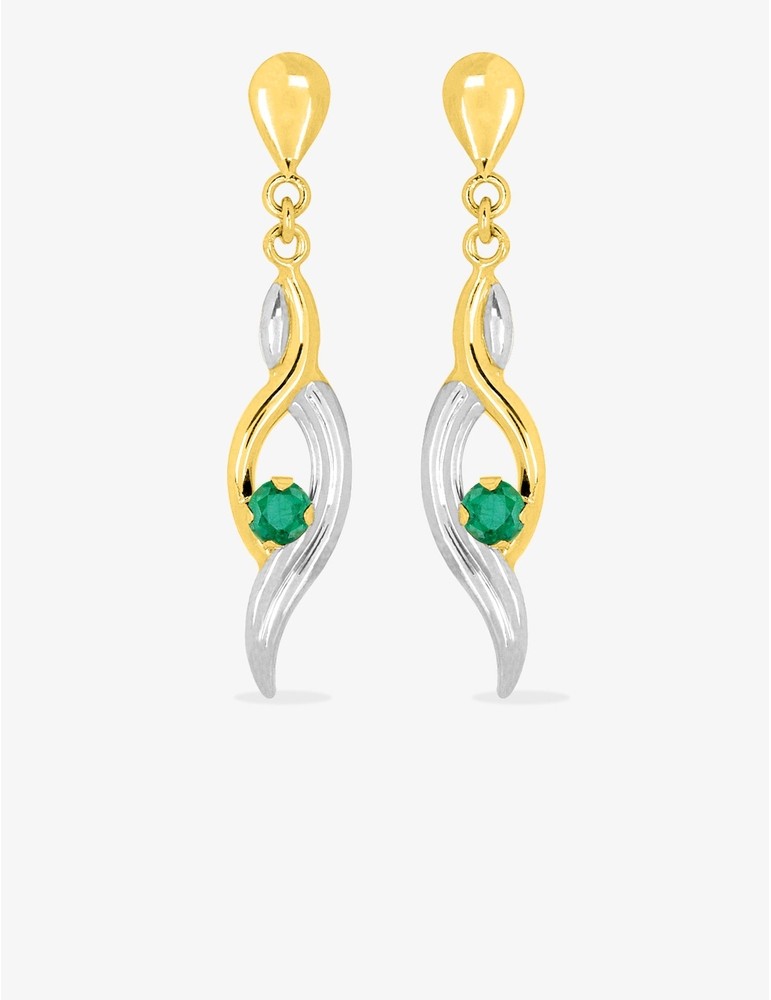 Boucles d'oreilles pendantes or jaune 375‰, émeraude