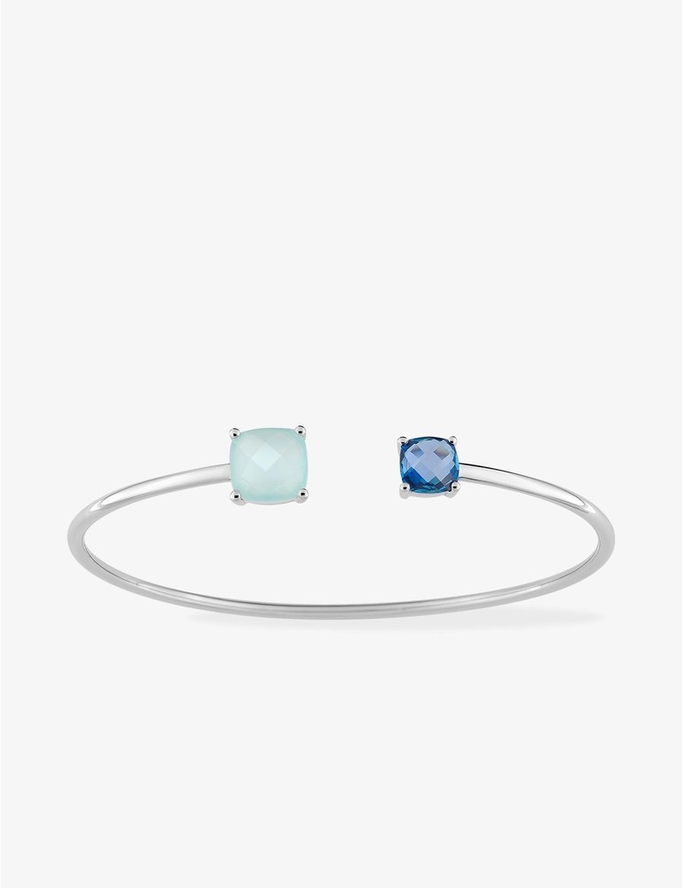 Bracelet jonc or blanc 750 ‰ topaze et calcédoine bleue