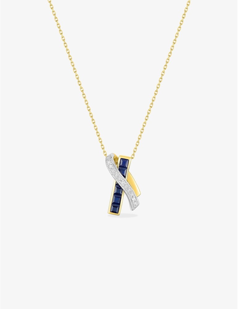 Collier or jaune 375‰, saphir et diamant 0,02 ct