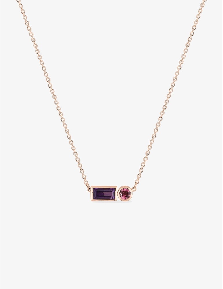 Collier or jaune 750 ‰ améthyste et tourmaline rose