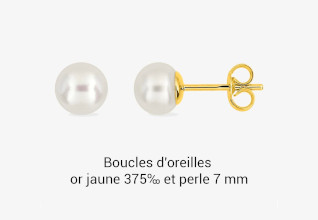 Boucles d'oreilles or jaune 375‰ et perle 7 mm